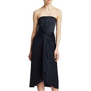 NWT A.L.C. Roya Corset Twist Front Satin Midi Strapless Dress Black Size 0